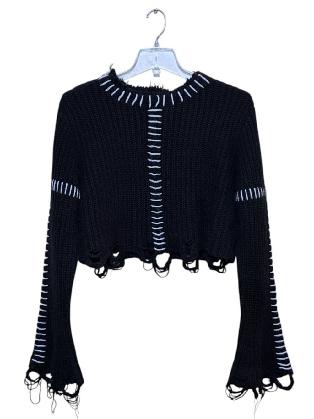 Killstar Stiches Cropped Sweater XL Oversize Flare Cuffs Distressed Goth Grunge